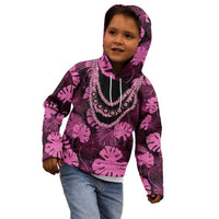 Pink Hawaii Kukui Nut Lei Kid Hoodie Hawaiian Pattern Monstera Tropical Vibes - Polynesian Pride