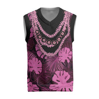 Pink Hawaii Kukui Nut Lei Christmas Knitted V-Neck Vest Hawaiian Pattern Monstera Tropical Vibes - Polynesian Pride