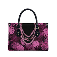 Pink Hawaii Kukui Nut Lei Leather Bag Hawaiian Pattern Monstera Tropical Vibes - Polynesian Pride