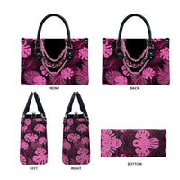 Pink Hawaii Kukui Nut Lei Leather Bag Hawaiian Pattern Monstera Tropical Vibes - Polynesian Pride