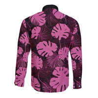 Pink Hawaii Kukui Nut Lei Long Sleeve Button Shirt Hawaiian Pattern Monstera Tropical Vibes - Polynesian Pride