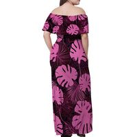 Pink Hawaii Kukui Nut Lei Off Shoulder Maxi Dress Hawaiian Pattern Monstera Tropical Vibes - Polynesian Pride
