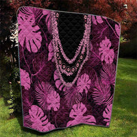 Pink Hawaii Kukui Nut Lei Quilt Hawaiian Pattern Monstera Tropical Vibes - Polynesian Pride