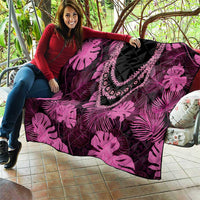 Pink Hawaii Kukui Nut Lei Quilt Hawaiian Pattern Monstera Tropical Vibes - Polynesian Pride