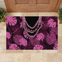 Pink Hawaii Kukui Nut Lei Rubber Doormat Hawaiian Pattern Monstera Tropical Vibes - Polynesian Pride