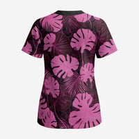 Pink Hawaii Kukui Nut Lei Scrub Top Hawaiian Pattern Monstera Tropical Vibes - Polynesian Pride