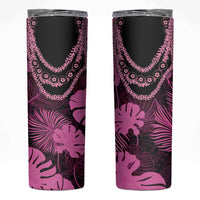 Pink Hawaii Kukui Nut Lei Skinny Tumbler Hawaiian Pattern Monstera Tropical Vibes - Polynesian Pride