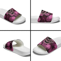 Pink Hawaii Kukui Nut Lei Slide Sandals Hawaiian Pattern Monstera Tropical Vibes - Polynesian Pride