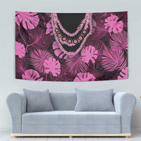 Pink Hawaii Kukui Nut Lei Tapestry Hawaiian Pattern Monstera Tropical Vibes - Polynesian Pride
