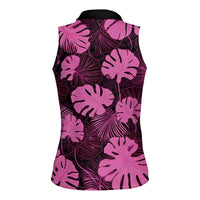 Pink Hawaii Kukui Nut Lei Women Sleeveless Polo Shirt Hawaiian Pattern Monstera Tropical Vibes - Polynesian Pride