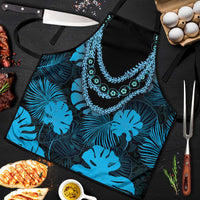 Blue Hawaii Kukui Nut Lei Apron Hawaiian Pattern Monstera Tropical Vibes - Polynesian Pride