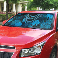 Blue Hawaii Kukui Nut Lei Auto Sun Shade Hawaiian Pattern Monstera Tropical Vibes - Polynesian Pride
