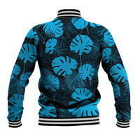 Blue Hawaii Kukui Nut Lei Baseball Jacket Hawaiian Pattern Monstera Tropical Vibes - Polynesian Pride
