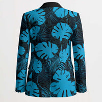 Blue Hawaii Kukui Nut Lei Blazer Hawaiian Pattern Monstera Tropical Vibes - Polynesian Pride