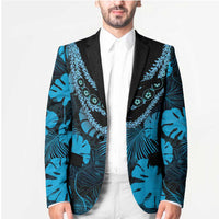 Blue Hawaii Kukui Nut Lei Blazer Hawaiian Pattern Monstera Tropical Vibes - Polynesian Pride