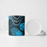 Blue Hawaii Kukui Nut Lei Ceramic Mug Hawaiian Pattern Monstera Tropical Vibes - Polynesian Pride