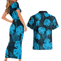 Blue Hawaii Kukui Nut Lei Couples Matching Short Sleeve Bodycon Dress and Hawaiian Shirt Hawaiian Pattern Monstera Tropical Vibes - Polynesian Pride