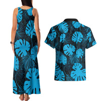 Blue Hawaii Kukui Nut Lei Couples Matching Tank Maxi Dress and Hawaiian Shirt Hawaiian Pattern Monstera Tropical Vibes - Polynesian Pride