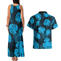 Blue Hawaii Kukui Nut Lei Couples Matching Tank Maxi Dress and Hawaiian Shirt Hawaiian Pattern Monstera Tropical Vibes - Polynesian Pride