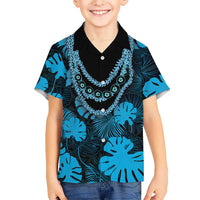 Blue Hawaii Kukui Nut Lei Family Matching Long Sleeve Bodycon Dress and Hawaiian Shirt Hawaiian Pattern Monstera Tropical Vibes - Polynesian Pride