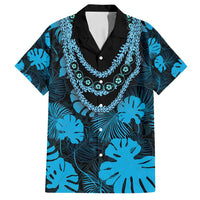 Blue Hawaii Kukui Nut Lei Family Matching Off Shoulder Short Dress and Hawaiian Shirt Hawaiian Pattern Monstera Tropical Vibes - Polynesian Pride