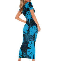 Blue Hawaii Kukui Nut Lei Family Matching Short Sleeve Bodycon Dress and Hawaiian Shirt Hawaiian Pattern Monstera Tropical Vibes - Polynesian Pride