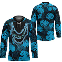 Blue Hawaii Kukui Nut Lei Hockey Jersey Hawaiian Pattern Monstera Tropical Vibes - Polynesian Pride