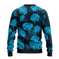Blue Hawaii Kukui Nut Lei Ugly Christmas Sweater Hawaiian Pattern Monstera Tropical Vibes - Polynesian Pride
