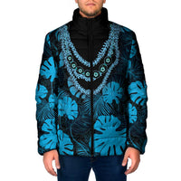 Blue Hawaii Kukui Nut Lei Padded Jacket Hawaiian Pattern Monstera Tropical Vibes - Polynesian Pride