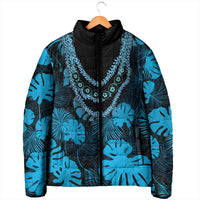Blue Hawaii Kukui Nut Lei Padded Jacket Hawaiian Pattern Monstera Tropical Vibes - Polynesian Pride