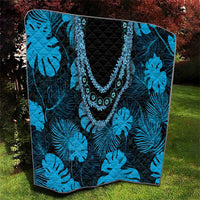 Blue Hawaii Kukui Nut Lei Quilt Hawaiian Pattern Monstera Tropical Vibes - Polynesian Pride