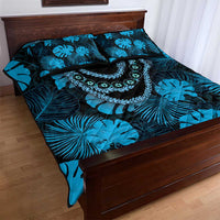 Blue Hawaii Kukui Nut Lei Quilt Bed Set Hawaiian Pattern Monstera Tropical Vibes - Polynesian Pride