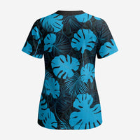 Blue Hawaii Kukui Nut Lei Scrub Top Hawaiian Pattern Monstera Tropical Vibes - Polynesian Pride