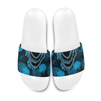 Blue Hawaii Kukui Nut Lei Slide Sandals Hawaiian Pattern Monstera Tropical Vibes - Polynesian Pride