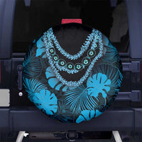 Blue Hawaii Kukui Nut Lei Spare Tire Cover Hawaiian Pattern Monstera Tropical Vibes - Polynesian Pride
