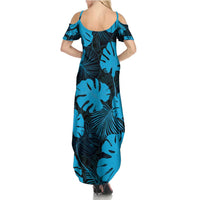 Blue Hawaii Kukui Nut Lei Summer Maxi Dress Hawaiian Pattern Monstera Tropical Vibes LT14 - Polynesian Pride