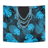 Blue Hawaii Kukui Nut Lei Tapestry Hawaiian Pattern Monstera Tropical Vibes - Polynesian Pride