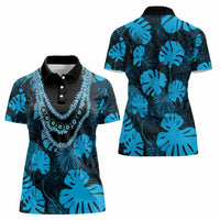 Blue Hawaii Kukui Nut Lei Women Polo Shirt Hawaiian Pattern Monstera Tropical Vibes - Polynesian Pride