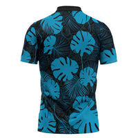Blue Hawaii Kukui Nut Lei Zipper Polo Shirt Hawaiian Pattern Monstera Tropical Vibes - Polynesian Pride