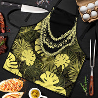 Yellow Hawaii Kukui Nut Lei Apron Hawaiian Pattern Monstera Tropical Vibes - Polynesian Pride