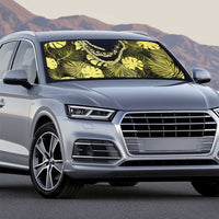 Yellow Hawaii Kukui Nut Lei Auto Sun Shade Hawaiian Pattern Monstera Tropical Vibes - Polynesian Pride