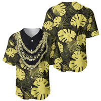 Yellow Hawaii Kukui Nut Lei Baseball Jersey Hawaiian Pattern Monstera Tropical Vibes - Polynesian Pride