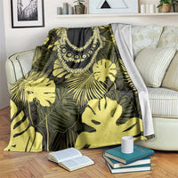 Yellow Hawaii Kukui Nut Lei Blanket Hawaiian Pattern Monstera Tropical Vibes - Polynesian Pride