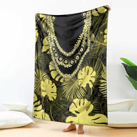 Yellow Hawaii Kukui Nut Lei Blanket Hawaiian Pattern Monstera Tropical Vibes - Polynesian Pride