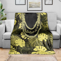 Yellow Hawaii Kukui Nut Lei Blanket Hawaiian Pattern Monstera Tropical Vibes - Polynesian Pride