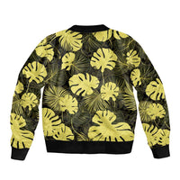 Yellow Hawaii Kukui Nut Lei Bomber Jacket Hawaiian Pattern Monstera Tropical Vibes - Polynesian Pride