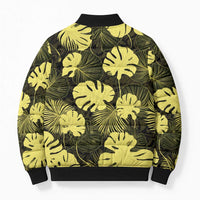 Yellow Hawaii Kukui Nut Lei Bomber Puffer Jacket Hawaiian Pattern Monstera Tropical Vibes - Polynesian Pride