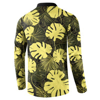 Yellow Hawaii Kukui Nut Lei Button Sweatshirt Hawaiian Pattern Monstera Tropical Vibes - Polynesian Pride
