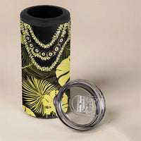 Yellow Hawaii Kukui Nut Lei 4 in 1 Can Cooler Tumbler Hawaiian Pattern Monstera Tropical Vibes - Polynesian Pride