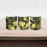 Yellow Hawaii Kukui Nut Lei Ceramic Mug Hawaiian Pattern Monstera Tropical Vibes - Polynesian Pride